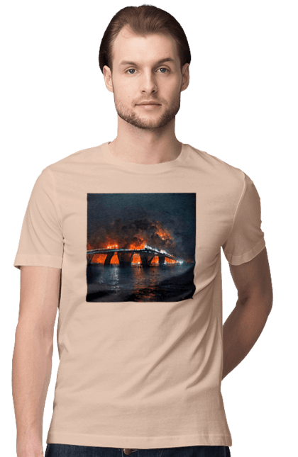 Футболка чоловіча з принтом "Кримський мост горить". Армія росії, армія україни, годить, зсу, крим, мост, удар, удар зсу. 2070702