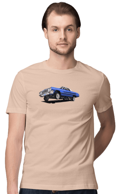 Men`s t-shirt with prints Car. Blue, car, chevrolet, classic, impala, lowrider. 2070702