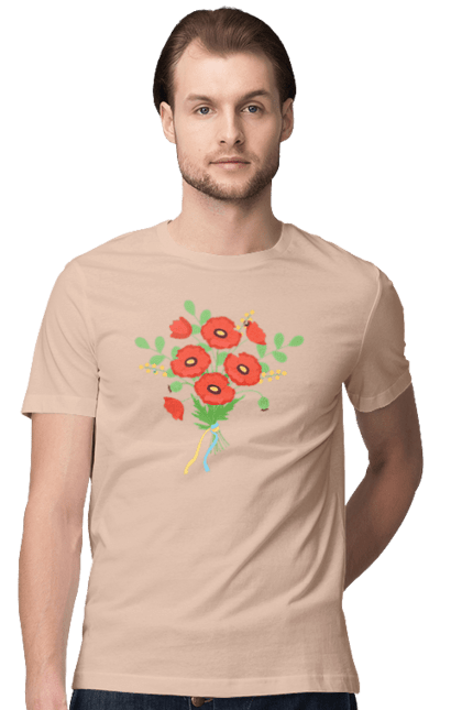 Футболка чоловіча з принтом "Червоні маки". Квіти, мак, прапор україни, символ україни, традиції україни, україна, червоні маки. 2070702