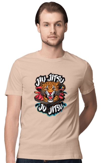 Men's t-shirt with prints Jujutsu. Animal, japan, jiu jitsu, jujutsu, leopard, martial arts, ninja, samurai, sport. 2070702