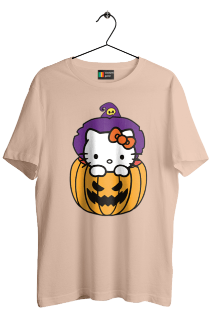 Футболка мужская с принтом Хелло Китти Хэллоуин. Halloween, hello kitty, witch, бренд, ведьма, кот, котенок, персонаж, хелло китти, хэллоуин. 2070702