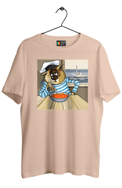 Men`s t-shirt with prints Cat Sailor, On The Ship Eats Red Caviar. Cat, caviar, sailor, ship. 2070702