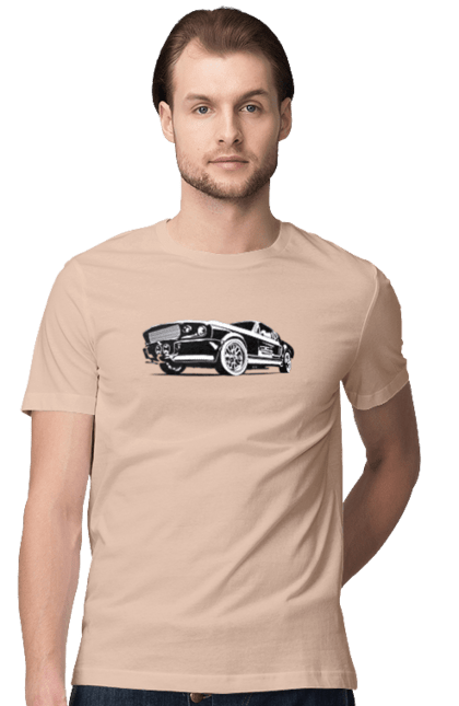 Men`s t-shirt with prints Car. Afterburner, america, car, ford, mustang, straining. 2070702
