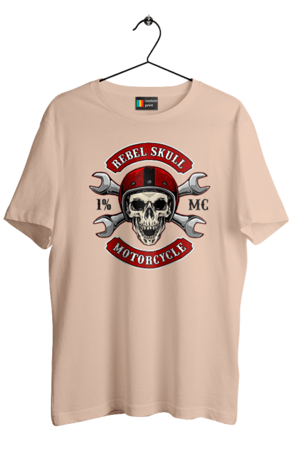 Men`s t-shirt with prints skull motorist. Amateur, helmet, motorcycle, skull. 2070702