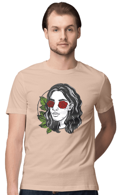 Футболка чоловіча з принтом "Дівчина З Трояндами На Очах". Дівчина, троянда. 2070702