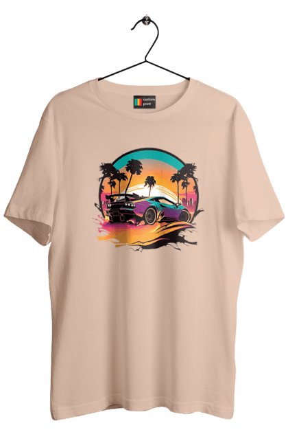 Футболка чоловіча з принтом "Ламборджині Сінтвейв". Авто, автомобіль, ламба, ламборджині, машини, сінтвейв. 2070702