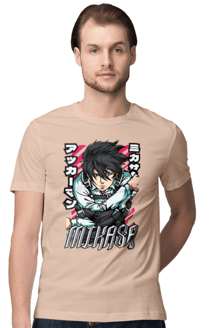 Men's t-shirt with prints Attack on Titan Mikasa Ackerman. Action film, anime, attack on titan, manga, mikasa, mikasa ackerman, post-apocalyptic. 2070702