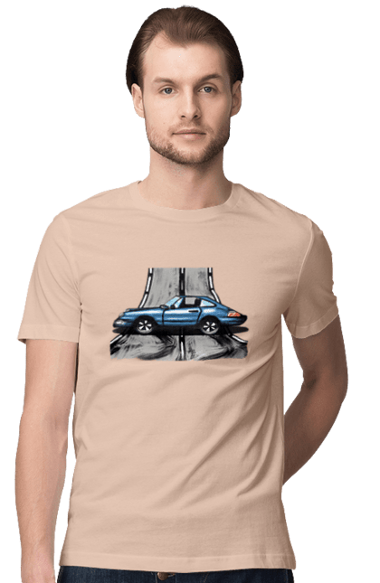 Men`s t-shirt with prints Sports Car On The Road. Blue, car, fast, race, sports. 2070702