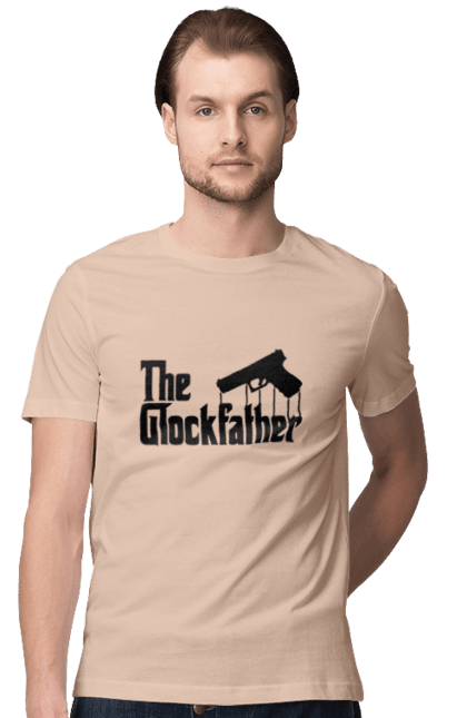 Футболка чоловіча з принтом "The GlockFather". Gangster, glockfather, godfather, godfather reference, вогнепальна зброя, гангстер, глок, зброя, пістолет, пістолет. 2070702