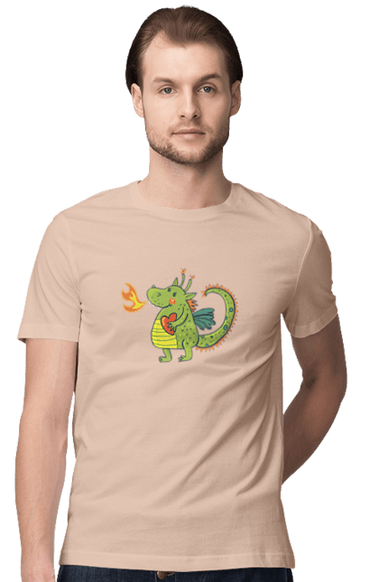 Men's t-shirt with prints Dragon in love. Dragon, fire, green dragon, heart, hearts, love, new year, symbol 2024. 2070702