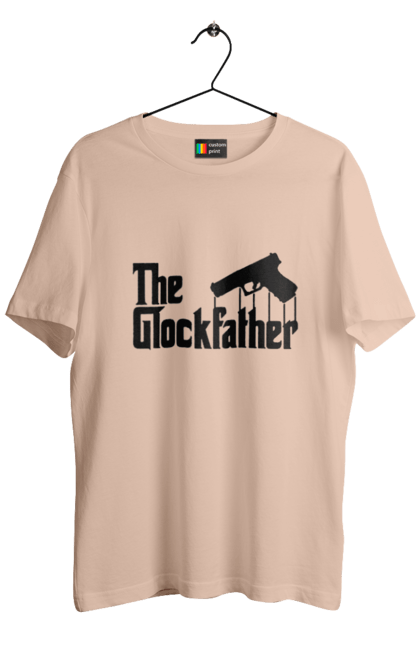 Футболка чоловіча з принтом "The GlockFather". Gangster, glockfather, godfather, godfather reference, вогнепальна зброя, гангстер, глок, зброя, пістолет, пістолет. 2070702