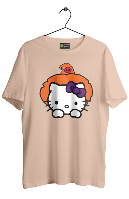 Футболка мужская с принтом Хелло Китти Хэллоуин. Halloween, hello kitty, witch, бренд, ведьма, кот, котенок, персонаж, хелло китти, хэллоуин. 2070702