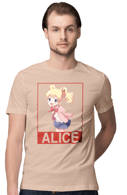 Men's t-shirt with prints Kiniro Mosaic Alice Cartelet. Alice, alice cartelet, anime, gold mosaic, kiniro mosaic, kinmoza, manga. 2070702