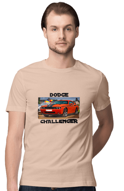 Футболка чоловіча з принтом "Додж челенджер". Авто, автомобіль, американська легенда, додж челенджер, класичне авто, культовий автомобіль, масл кар, потужний автомобіль. 2070702