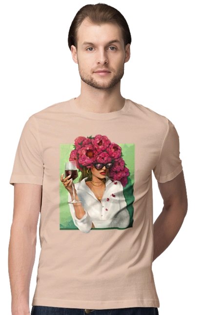 Girl with peonies and a glass