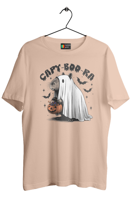 Men's t-shirt with prints Capybara Halloween. Animal, capybara, ghost, halloween, holiday, moon, pumpkin, rodent. 2070702