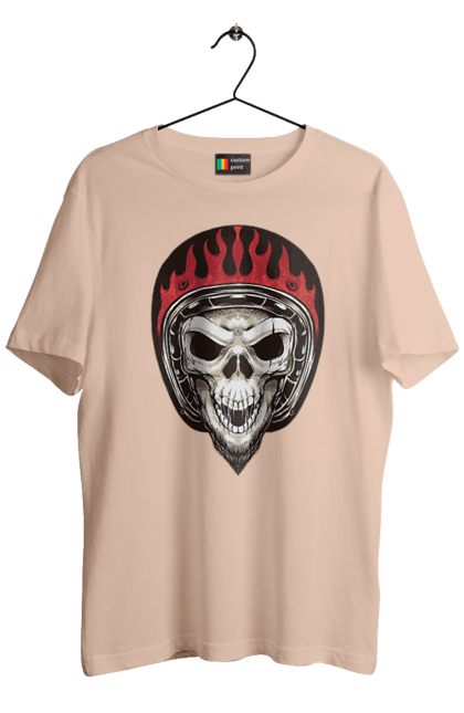 Men`s t-shirt with prints Skull in a motorcycle helmet. Helmet, moto, skeleton, skull. 2070702
