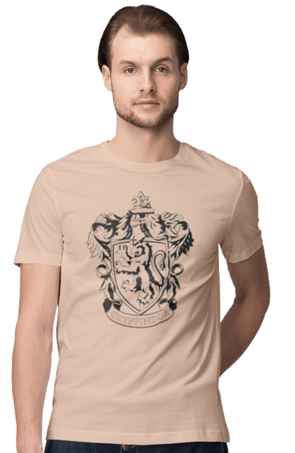 Men's t-shirt with prints Harry Potter Gryffindor. Faculty, franchise, gryffindor, gryffindor, harry potter, harry potter, hogwarts. 2070702