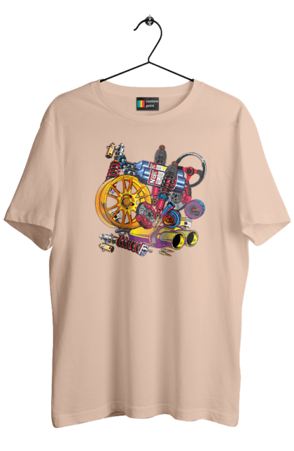 Men`s t-shirt with prints Carparts. Auto parts, car, carparts, drive, drug, machine, race. 2070702