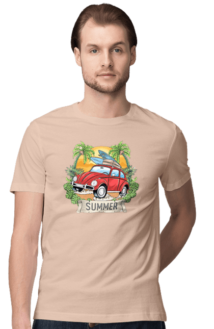 Men`s t-shirt with prints Summer, Car And Palm Trees. Palm trees, relaxation, summer. 2070702