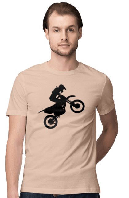 Футболка чоловіча з принтом "Силует Мотоцикліста". Мотоцикл, мотоцикліст, шолом. 2070702
