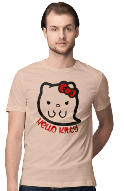 Футболка мужская с принтом Хелло Китти Хэллоуин. Ghost, halloween, hello kitty, бренд, кот, котенок, персонаж, привидение, хелло китти, хэллоуин. 2070702