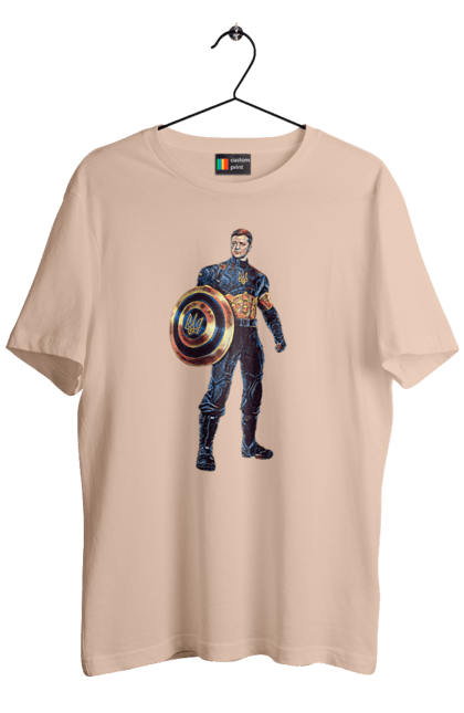 Футболка чоловіча з принтом "Капітан Україна Зеленський арт". Володимир зеленський, зеленський, капітан америка, капітан україна, україна. 2070702