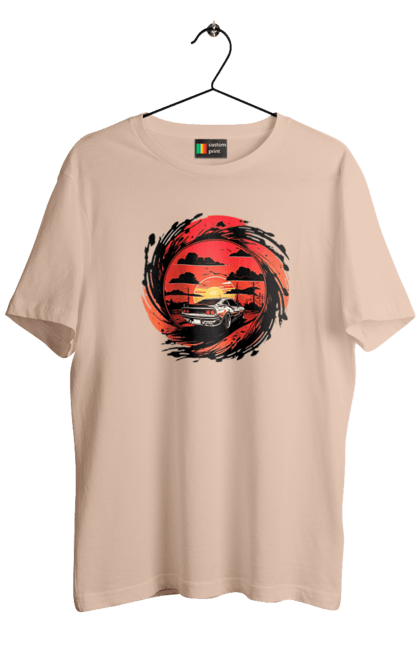 Футболка чоловіча з принтом "Феррарі на заході сонця". Авто, автомобіль, машини, феррарі. 2070702