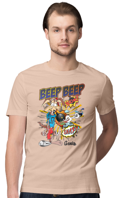 Men's t-shirt with prints Wile E. Coyote. Animal, cartoon, comedy, coyote, looney tunes, merry melodies, wile e. coyote. 2070702