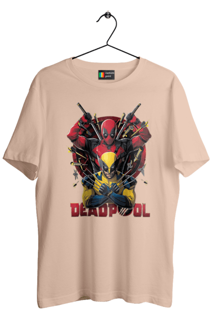 Men's t-shirt with prints Deadpool & Wolverine. Action movie, comic, deadpool, fantasy, film, logan, marvel, mutant, superhero, x-men. 2070702