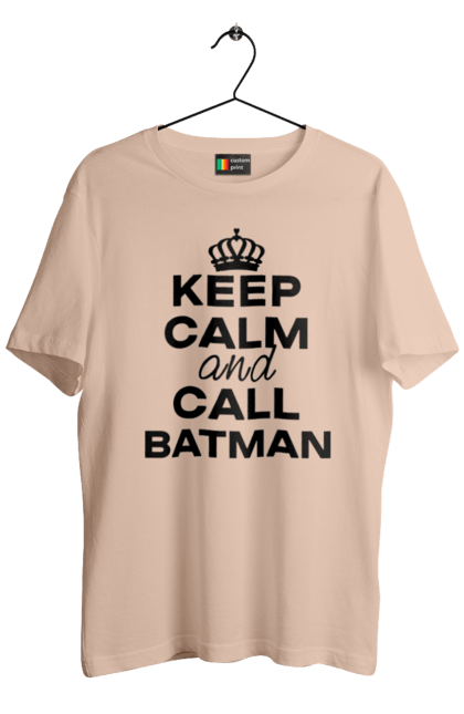Футболка чоловіча з принтом "Keep Calm and Call Batman чорна". Бетмен, з написами, зберігай спокій, меми, популярні, прикольні. 2070702