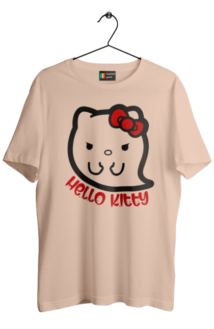 Футболка мужская с принтом Хелло Китти Хэллоуин. Ghost, halloween, hello kitty, бренд, кот, котенок, персонаж, привидение, хелло китти, хэллоуин. 2070702