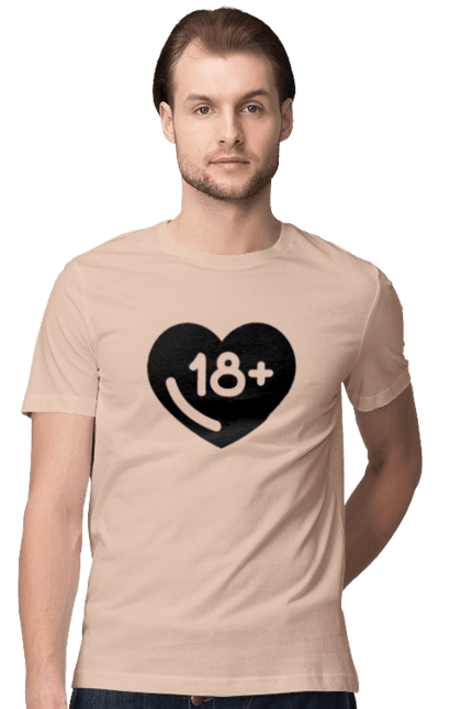 Футболка чоловіча з принтом "18+". 18+, запрет, секс, сердце, черное. 2070702