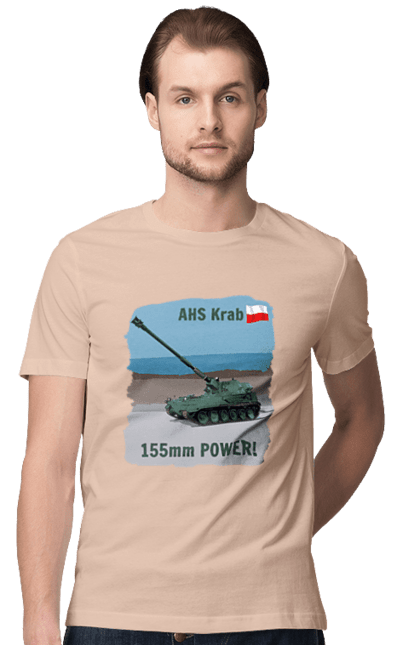 Футболка чоловіча з принтом "155mm Power! САУ Krab оливковий". Ahs krab, артилерія, гаубиця, краб, польща, сау. 2070702