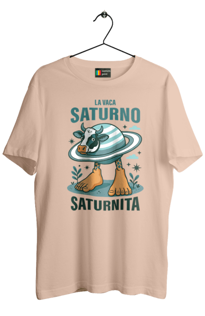 Футболка чоловіча з принтом "Lavaca Saturno Saturnita". Брейнрот, італійська гнилизна мозку, італійський брейнрот, італійський мем, італійські меми, корова сатурн, ла вака, ла вака сатурно, лавака сатурно, сатурно сатурніто. 2070702