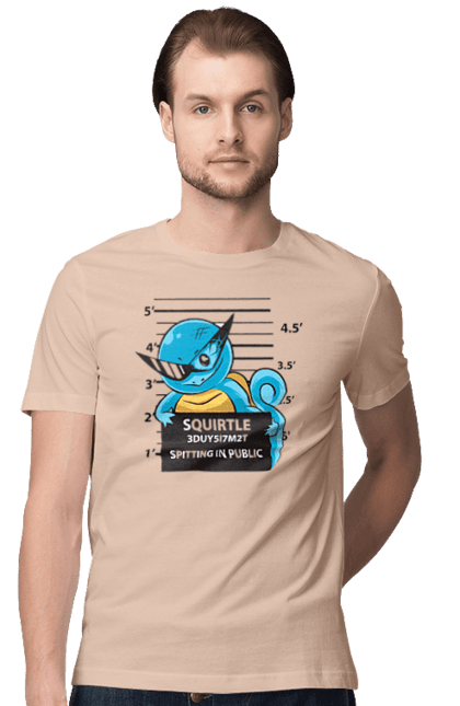 Men's t-shirt with prints Pokemon Squirtle Mugshot. Anime, games, mugshot, nintendo, pokemon, pokemon go, squirtle. 2070702