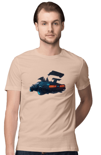 Men`s t-shirt with prints DeLorean from back to the future. Car, delorean, from film. 2070702