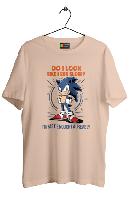 Men's t-shirt with prints Sonic the Hedgehog. Comic, hedgehog, mascot, multisterial, sega, sonic, sonic the hedgehog, video game. 2070702