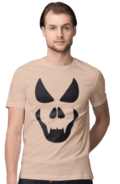 Men's t-shirt with prints Halloween pumpkin face. Costume, halloween, holiday, october, october 31, pumpkin, scary, sweets, trick or treat. 2070702