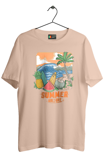 Футболка чоловіча з принтом "Літні Свята". Ананас, літо, море, пальма, хвилі. 2070702