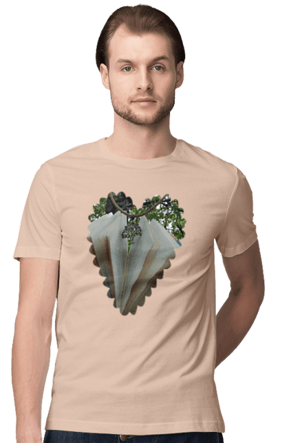 Футболка чоловіча з принтом "Книжкова валентинка". Дерево, книги, книжки, любов, прикраса, природа, серце, форма серця, читання. 2070702