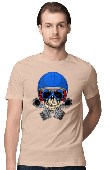 Футболка чоловіча з принтом "череп мотолюбитель". Байкер, окуляри, череп, шолом. 2070702
