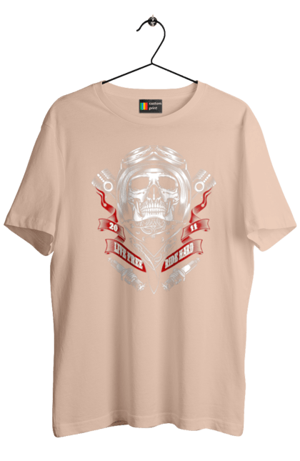 Футболка чоловіча з принтом "череп гонщик". Байкер, гонки, мотоцикл, череп. 2070702