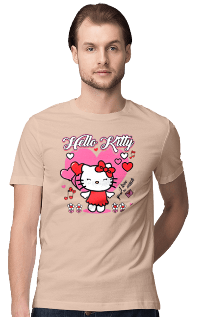 Футболка мужская с принтом Хелло Китти. Hello kitty, бренд, кот, котенок, персонаж, хелло китти. 2070702