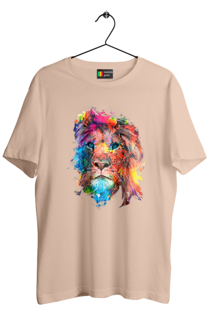 Футболка чоловіча з принтом "Лев із фарби". Барвистий лев, індійський лев, лев, лев та холі, розмальовка, святковий лев, фарби, холи. 2070702