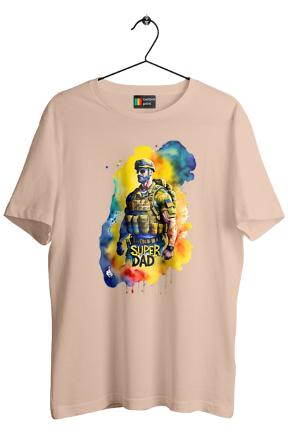 Футболка чоловіча з принтом "Супер тато ЗСУ". День батька, день тата, зсу, люблю тата, супер, супер тато, супер тато зсу, тато, тато зсу, україна. 2070702