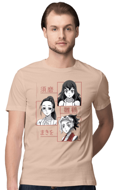 Men's t-shirt with prints Demon Slayer Hinatsuru, Makio and Suma. Demon slayer, hinatsuru, makio, suma, tengen. 2070702