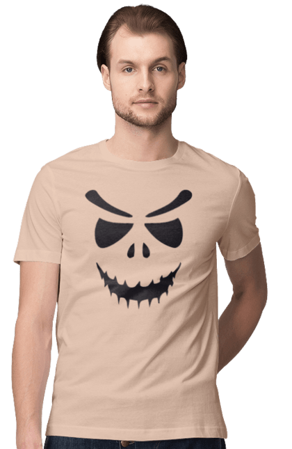 Men's t-shirt with prints Halloween pumpkin face. Costume, halloween, holiday, october, october 31, pumpkin, scary, sweets, trick or treat. 2070702