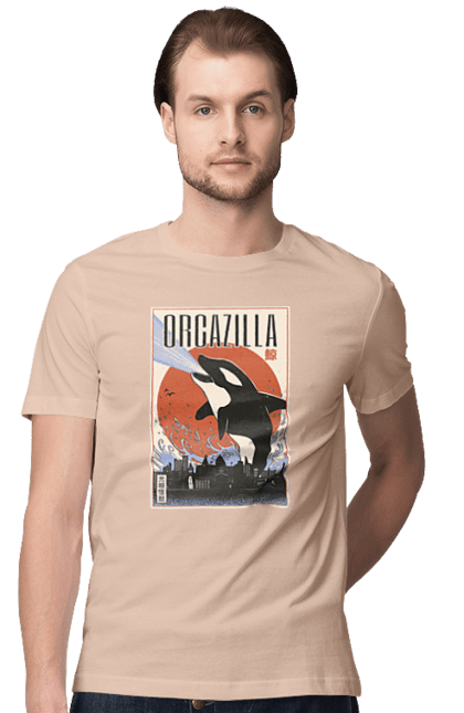 Футболка чоловіча з принтом "Косатказілла". Japan print, japanese, japanese art, japanese poster, japanese poster orca, ocean wildlife, orca, orcazilla, косатка, косатказілла. 2070702