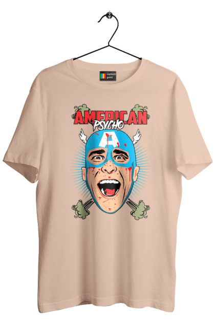 Men's t-shirt with prints American Psycho. American psycho, book, captain america, movie. 2070702